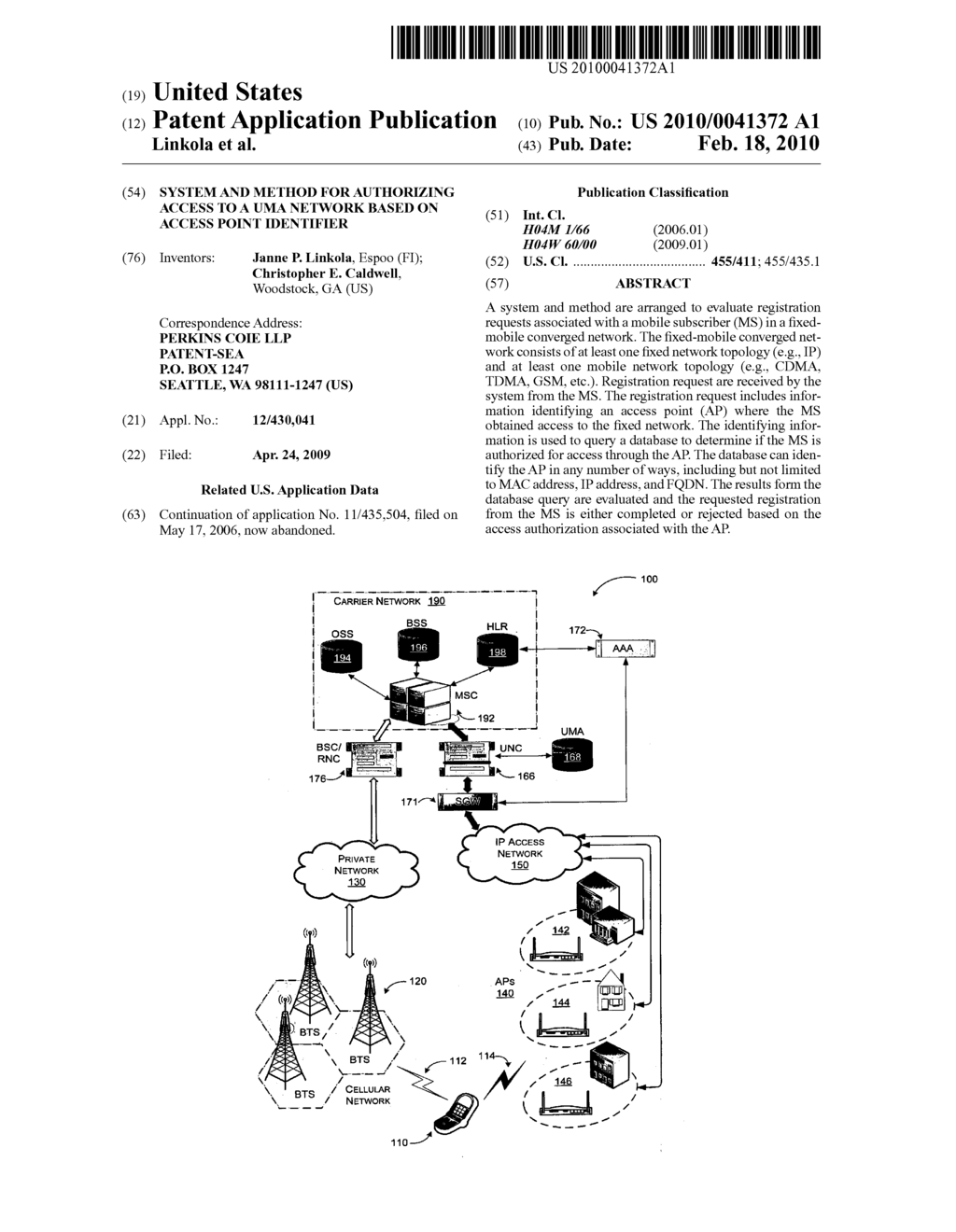 SYSTEM AND METHOD FOR AUTHORIZING ACCESS TO A UMA NETWORK BASED ON ACCESS POINT IDENTIFIER - diagram, schematic, and image 01