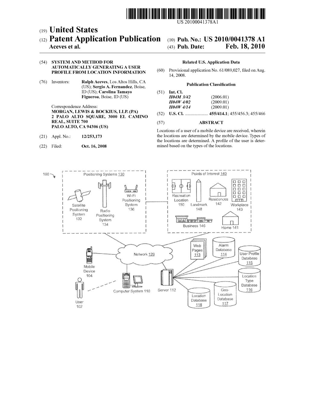 SYSTEM AND METHOD FOR AUTOMATICALLY GENERATING A USER PROFILE FROM LOCATION INFORMATION - diagram, schematic, and image 01