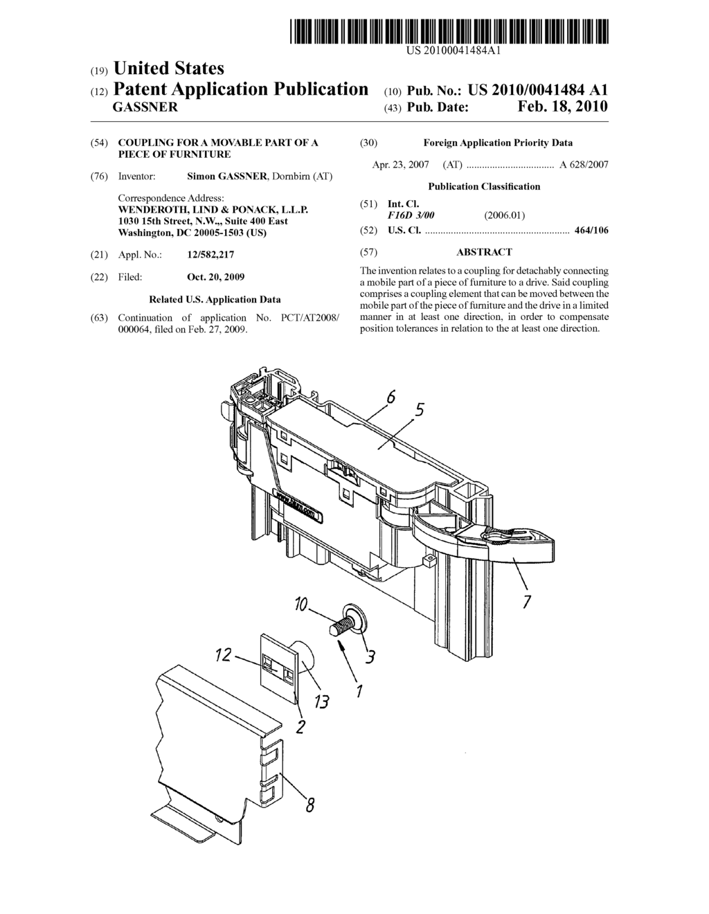 COUPLING FOR A MOVABLE PART OF A PIECE OF FURNITURE - diagram, schematic, and image 01