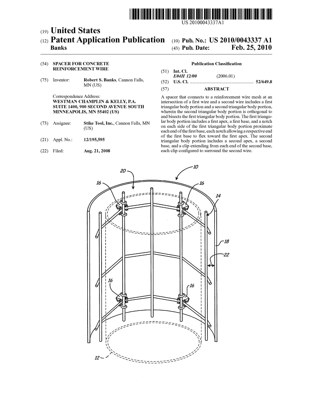 Spacer for concrete reinforcement wire - diagram, schematic, and image 01