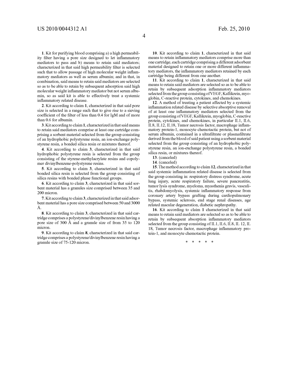 Use of Polymeric Resins for the Adsorptive Extracorporeal Removal of Inflammatory Mediators in the Treatment of Systemic Inflammation-Related Diseases - diagram, schematic, and image 08