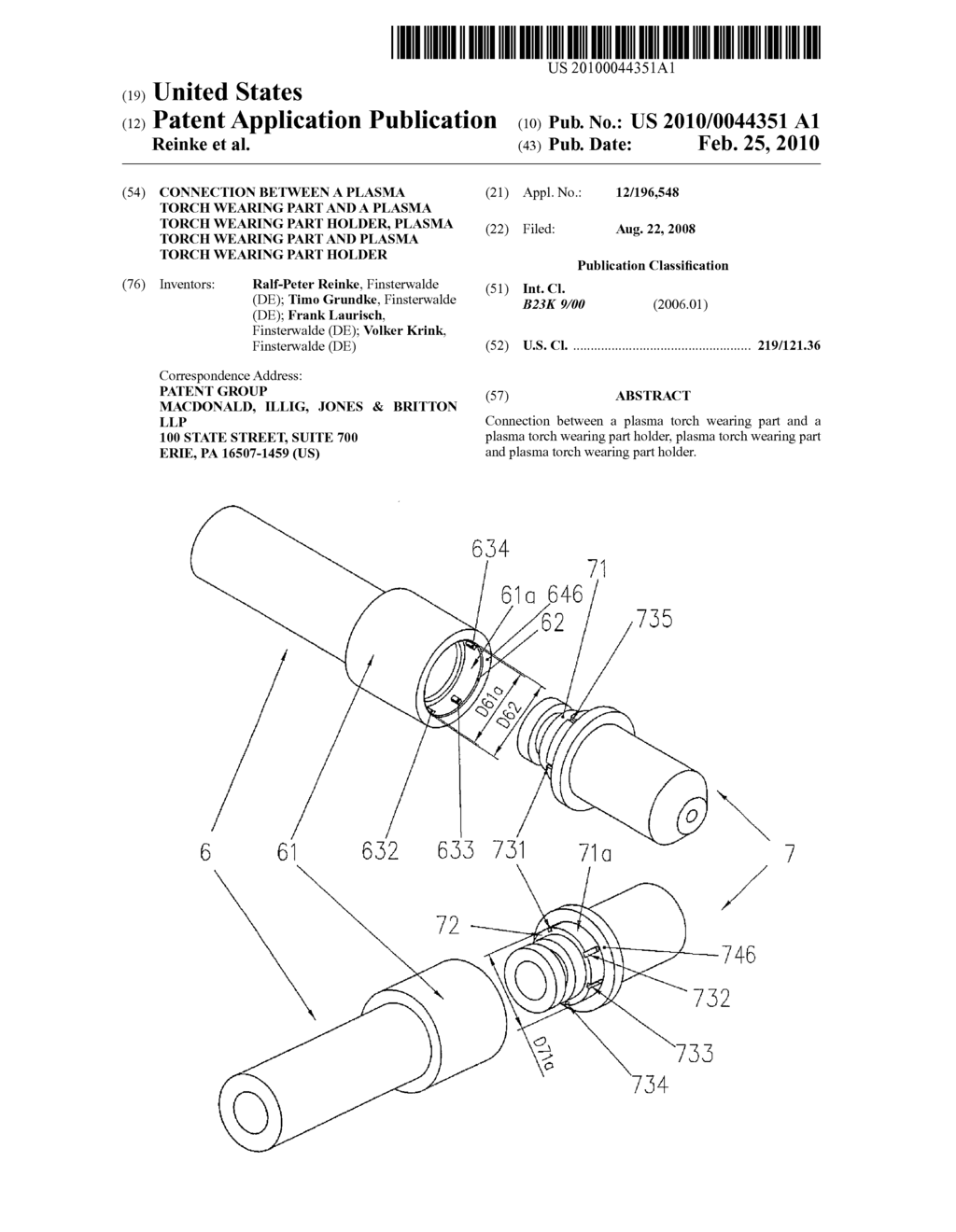 Connection Between a Plasma Torch Wearing Part and a Plasma Torch Wearing Part Holder, Plasma Torch Wearing Part and Plasma Torch Wearing Part Holder - diagram, schematic, and image 01