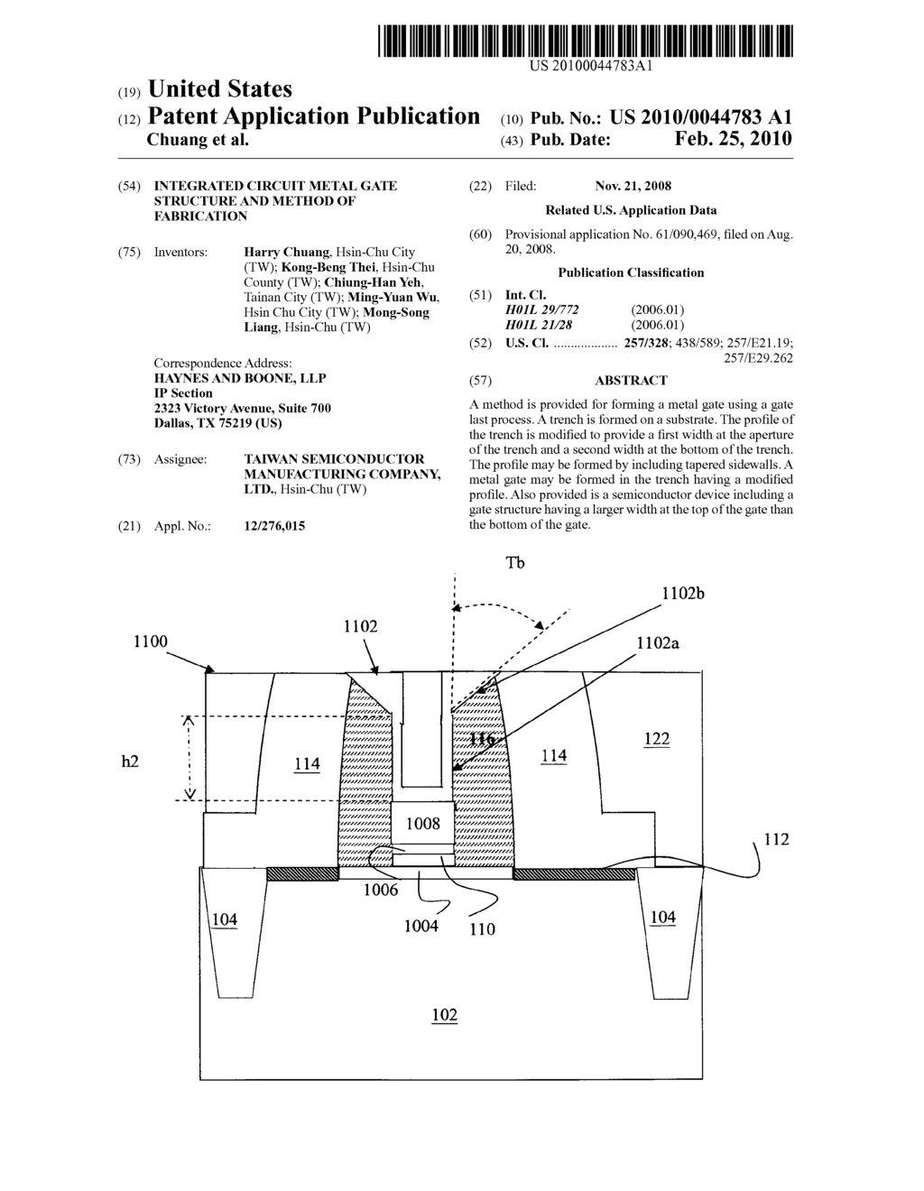 INTEGRATED CIRCUIT METAL GATE STRUCTURE AND METHOD OF FABRICATION - diagram, schematic, and image 01