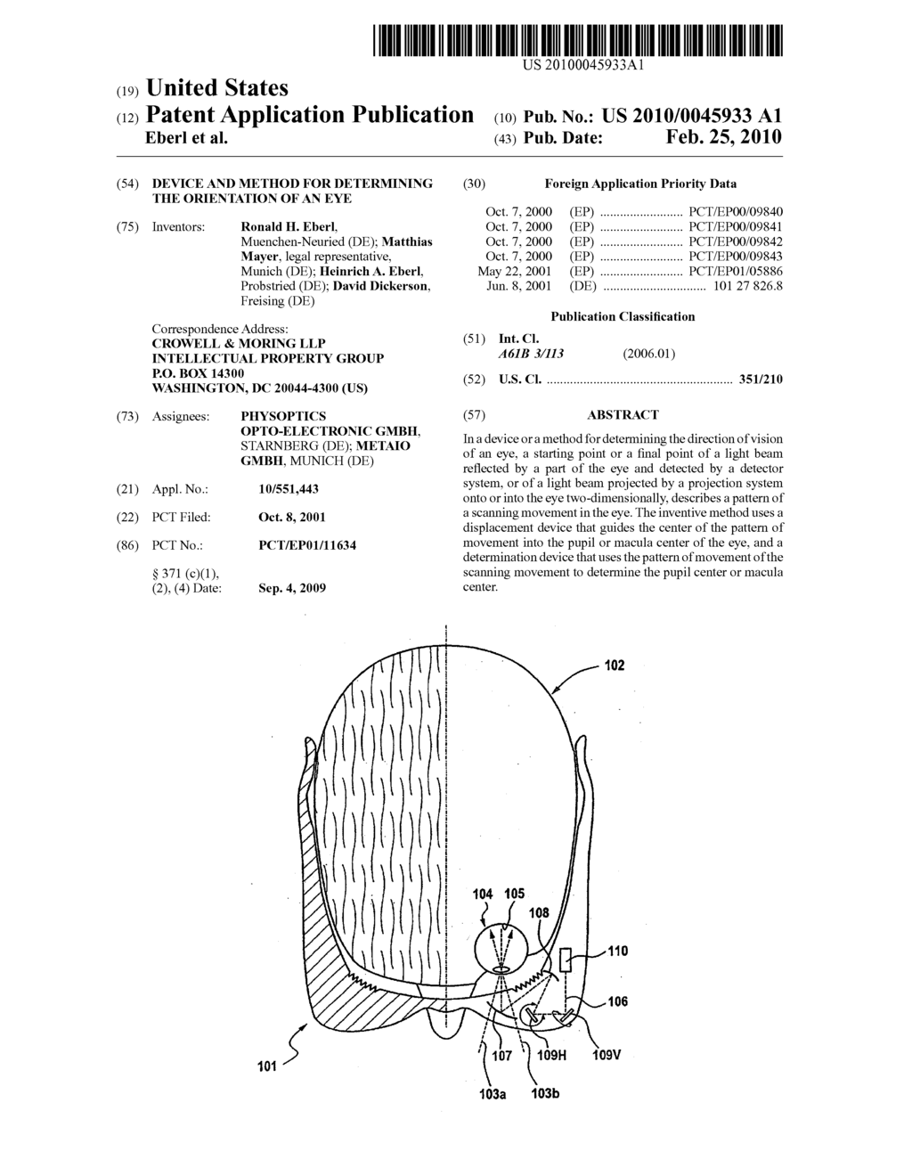 Device and method for determining the orientation of an eye - diagram, schematic, and image 01