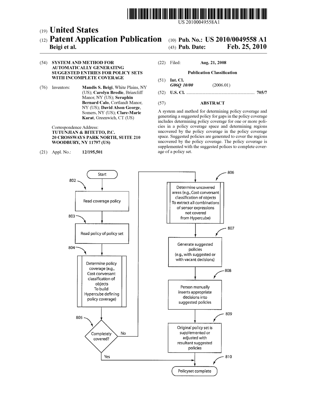 SYSTEM AND METHOD FOR AUTOMATICALLY GENERATING SUGGESTED ENTRIES FOR POLICY SETS WITH INCOMPLETE COVERAGE - diagram, schematic, and image 01