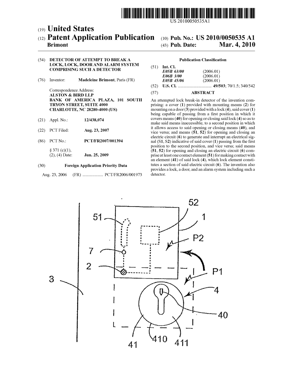 DETECTOR OF ATTEMPT TO BREAK A LOCK, LOCK, DOOR AND ALARM SYSTEM COMPRISING SUCH A DETECTOR - diagram, schematic, and image 01