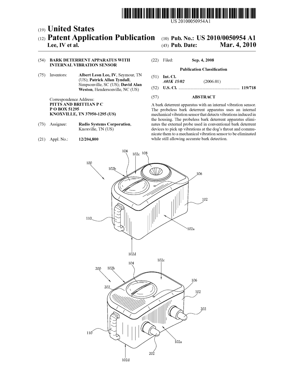 Bark Deterrent Apparatus with Internal Vibration Sensor - diagram, schematic, and image 01