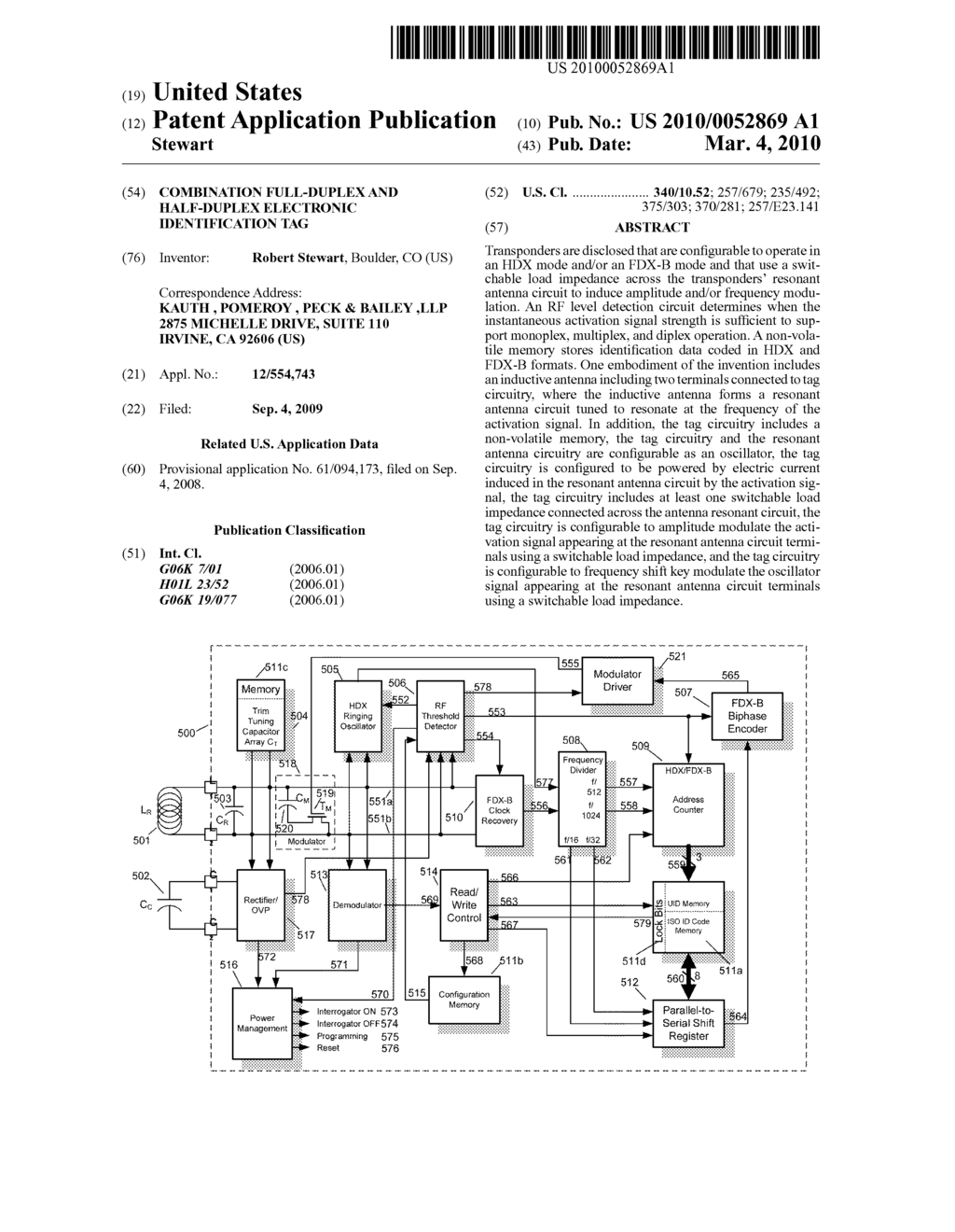 COMBINATION FULL-DUPLEX AND HALF-DUPLEX ELECTRONIC IDENTIFICATION TAG - diagram, schematic, and image 01