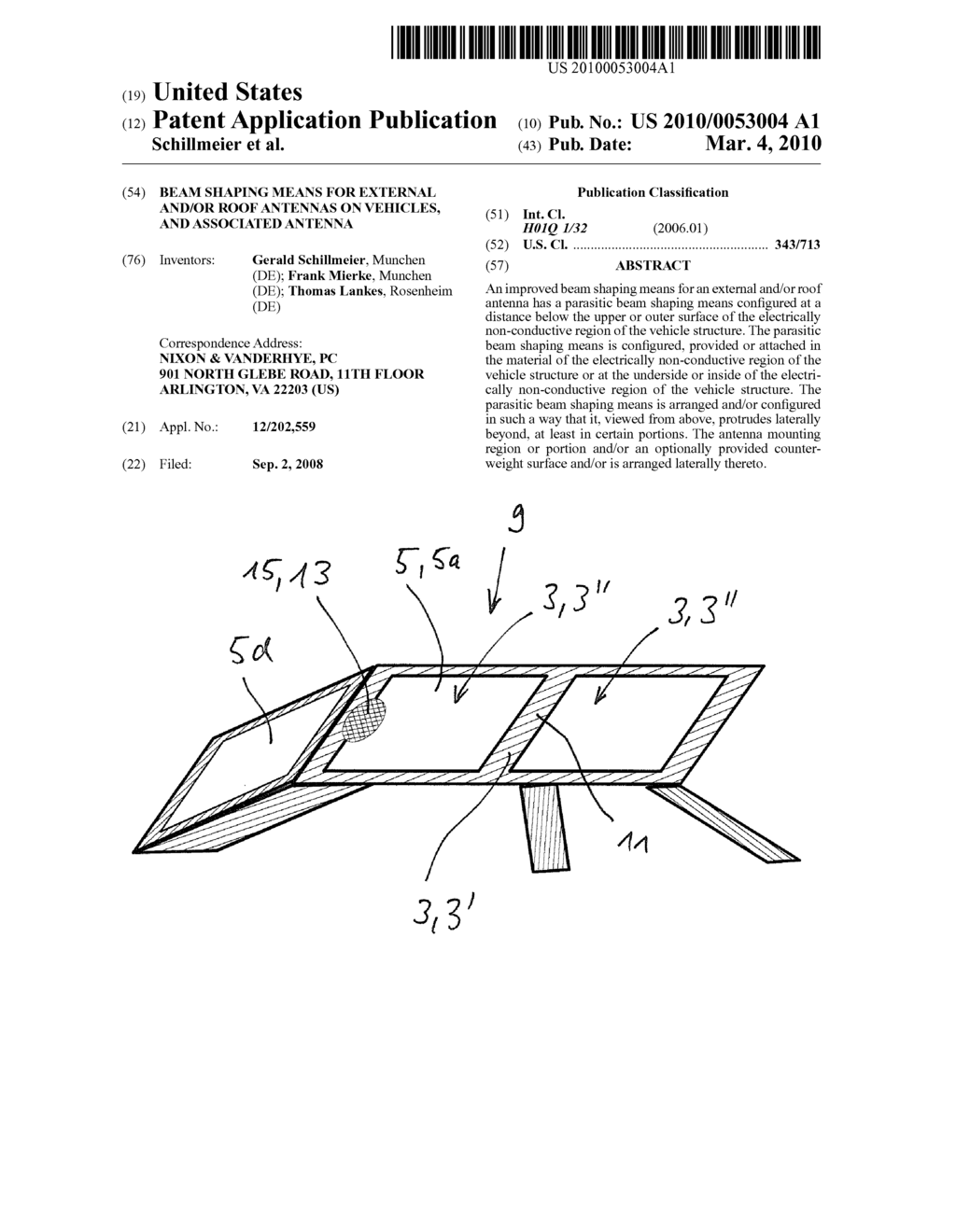 Beam shaping means for external and/or roof antennas on vehicles, and associated antenna - diagram, schematic, and image 01