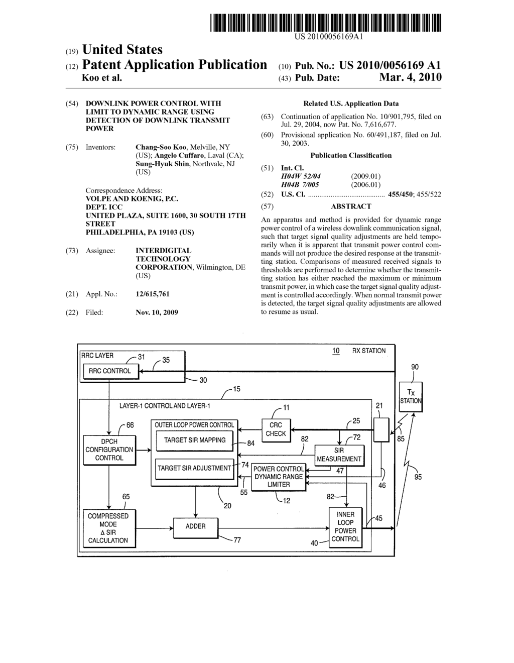 DOWNLINK POWER CONTROL WITH LIMIT TO DYNAMIC RANGE USING DETECTION OF DOWNLINK TRANSMIT POWER - diagram, schematic, and image 01