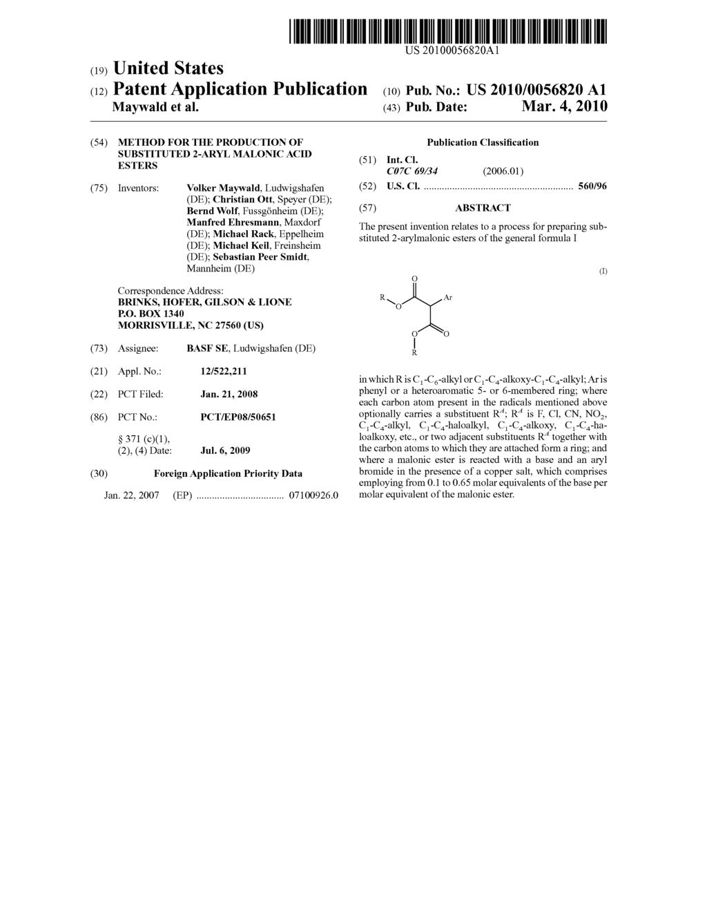 Method for the production of substituted 2-aryl malonic acid esters - diagram, schematic, and image 01