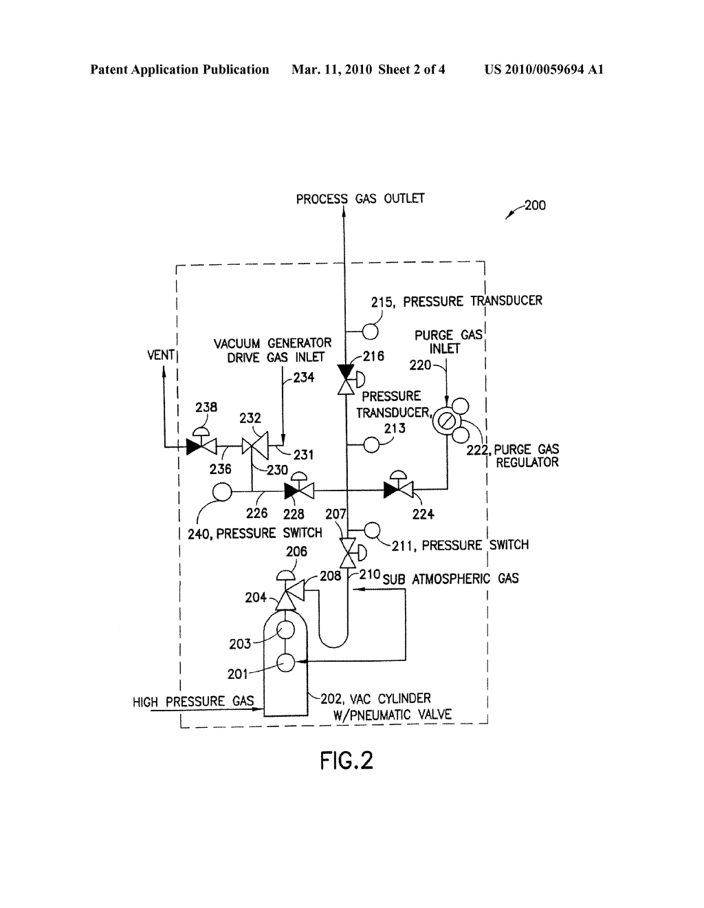 PRESSURE-BASED GAS DELIVERY SYSTEM AND METHOD FOR REDUCING RISKS ASSOCIATED WITH STORAGE AND DELIVERY OF HIGH PRESSURE GASES - diagram, schematic, and image 03