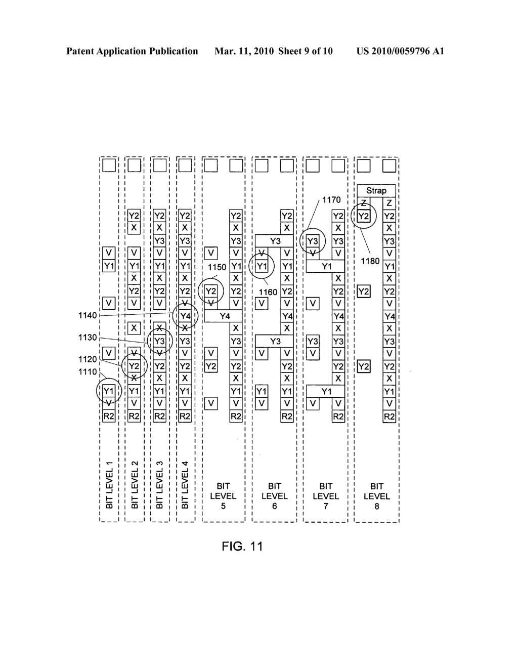 Shared masks for x-lines and shared masks for y-lines for fabrication of 3D memory arrays - diagram, schematic, and image 10