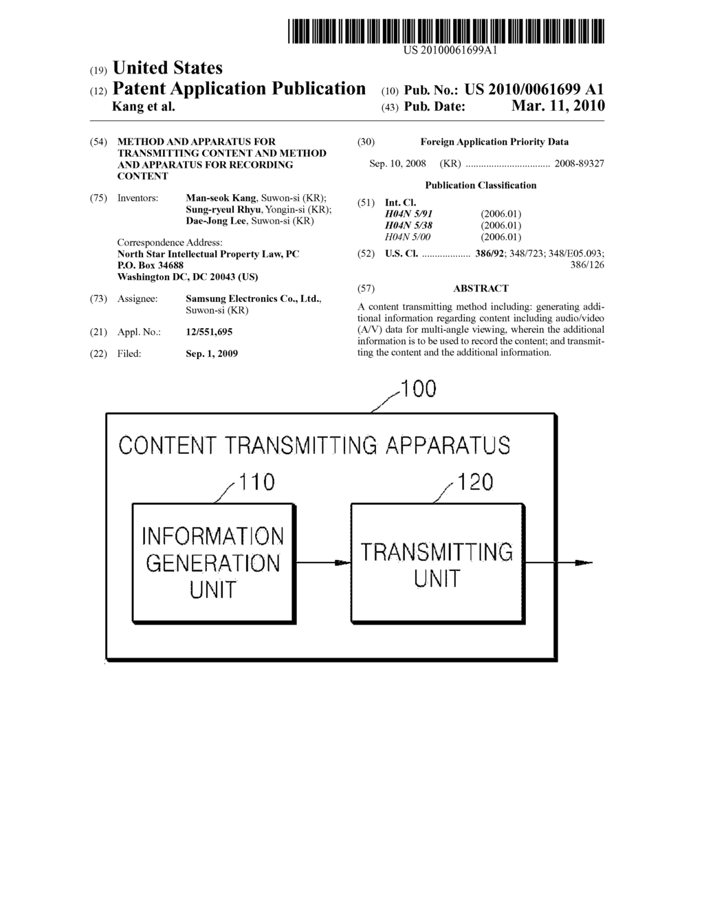 METHOD AND APPARATUS FOR TRANSMITTING CONTENT AND METHOD AND APPARATUS FOR RECORDING CONTENT - diagram, schematic, and image 01