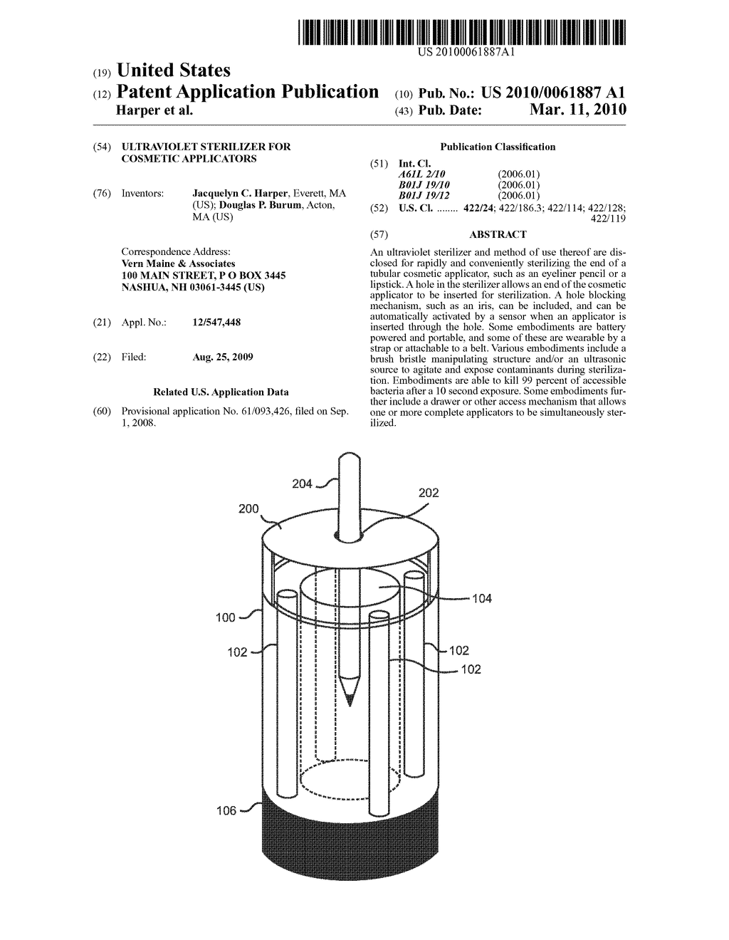 Ultraviolet Sterilizer for Cosmetic Applicators - diagram, schematic, and image 01