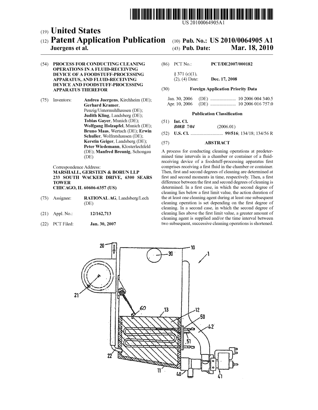 Process for Conducting Cleaning Operations in a Fluid-Receiving Device of a Foodstuff-Processing Apparatus, and Fluid-Receiving Device and Foodstuff-Processing Apparatus Therefor - diagram, schematic, and image 01