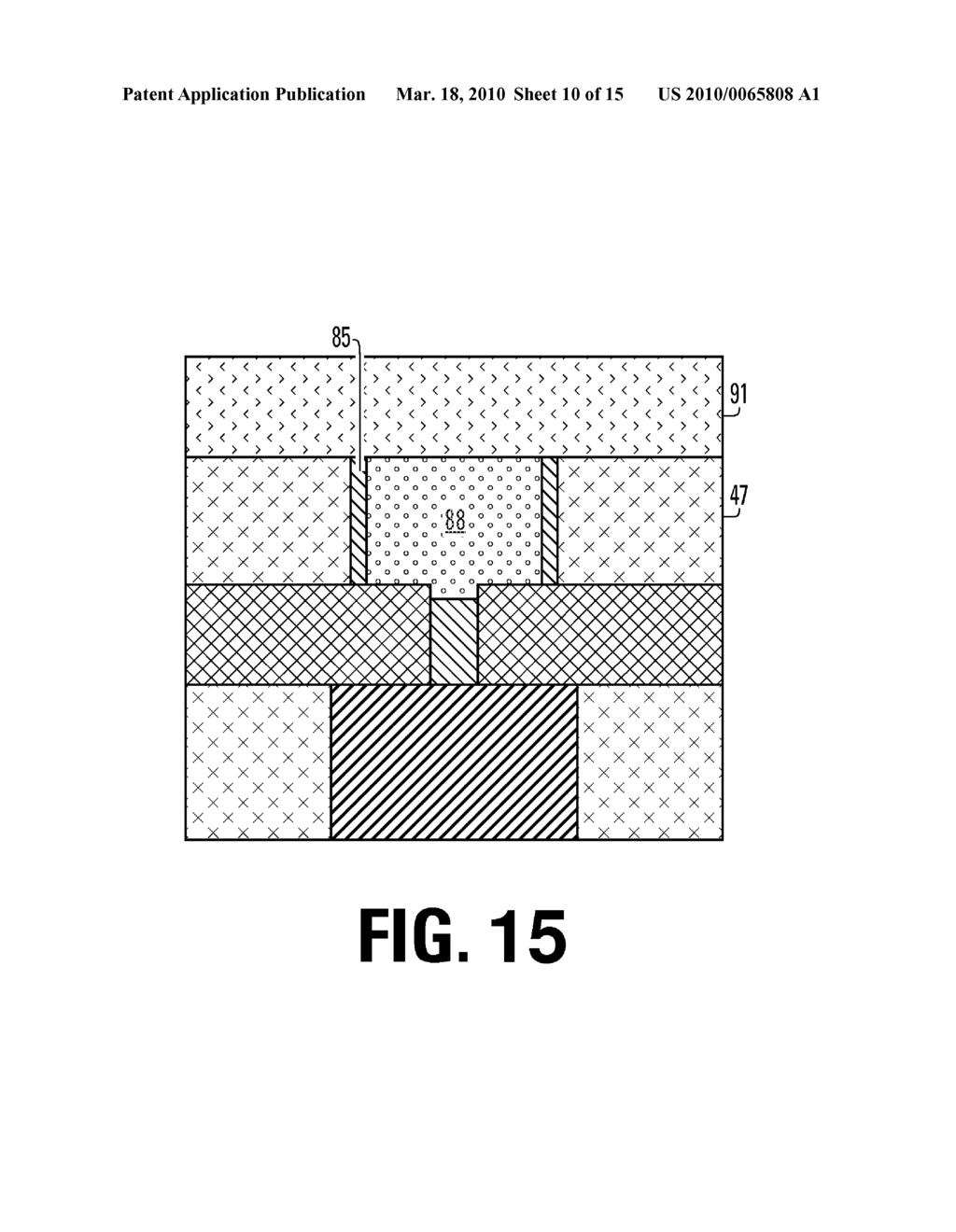 PHASE CHANGE MEMORY CELL IN VIA ARRAY WITH SELF-ALIGNED, SELF-CONVERGED BOTTOM ELECTRODE AND METHOD FOR MANUFACTURING - diagram, schematic, and image 11