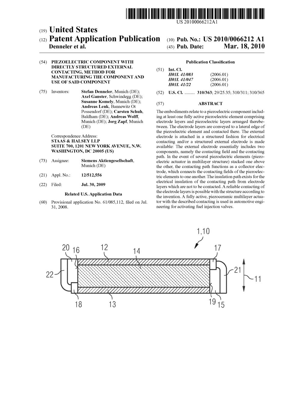 PIEZOELECTRIC COMPONENT WITH DIRECTLY STRUCTURED EXTERNAL CONTACTING, METHOD FOR MANUFACTURING THE COMPONENT AND USE OF SAID COMPONENT - diagram, schematic, and image 01