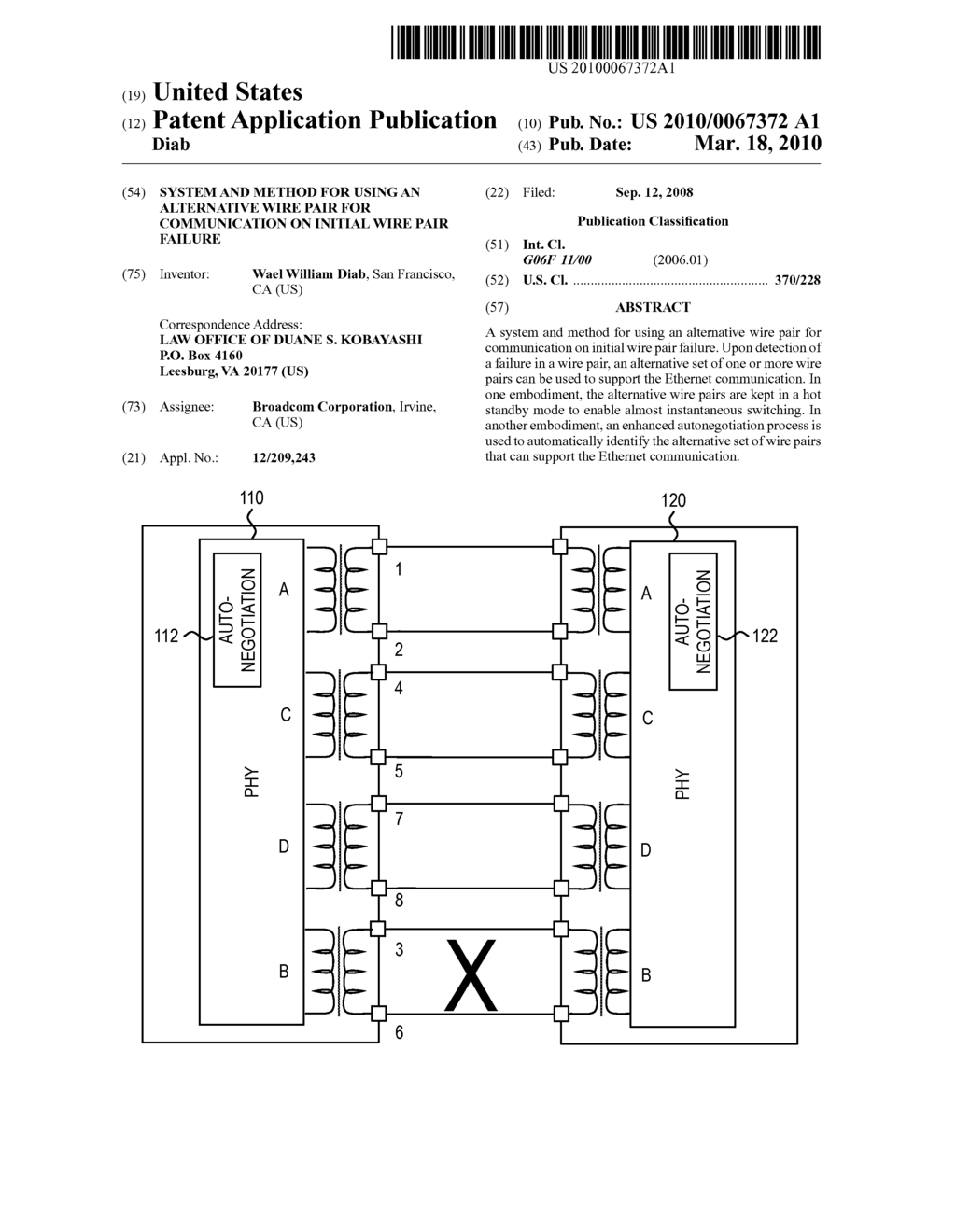 SYSTEM AND METHOD FOR USING AN ALTERNATIVE WIRE PAIR FOR COMMUNICATION ON INITIAL WIRE PAIR FAILURE - diagram, schematic, and image 01