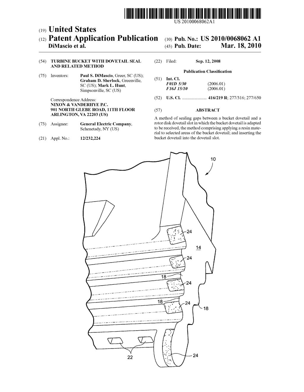 Turbine bucket with dovetail seal and related method - diagram, schematic, and image 01