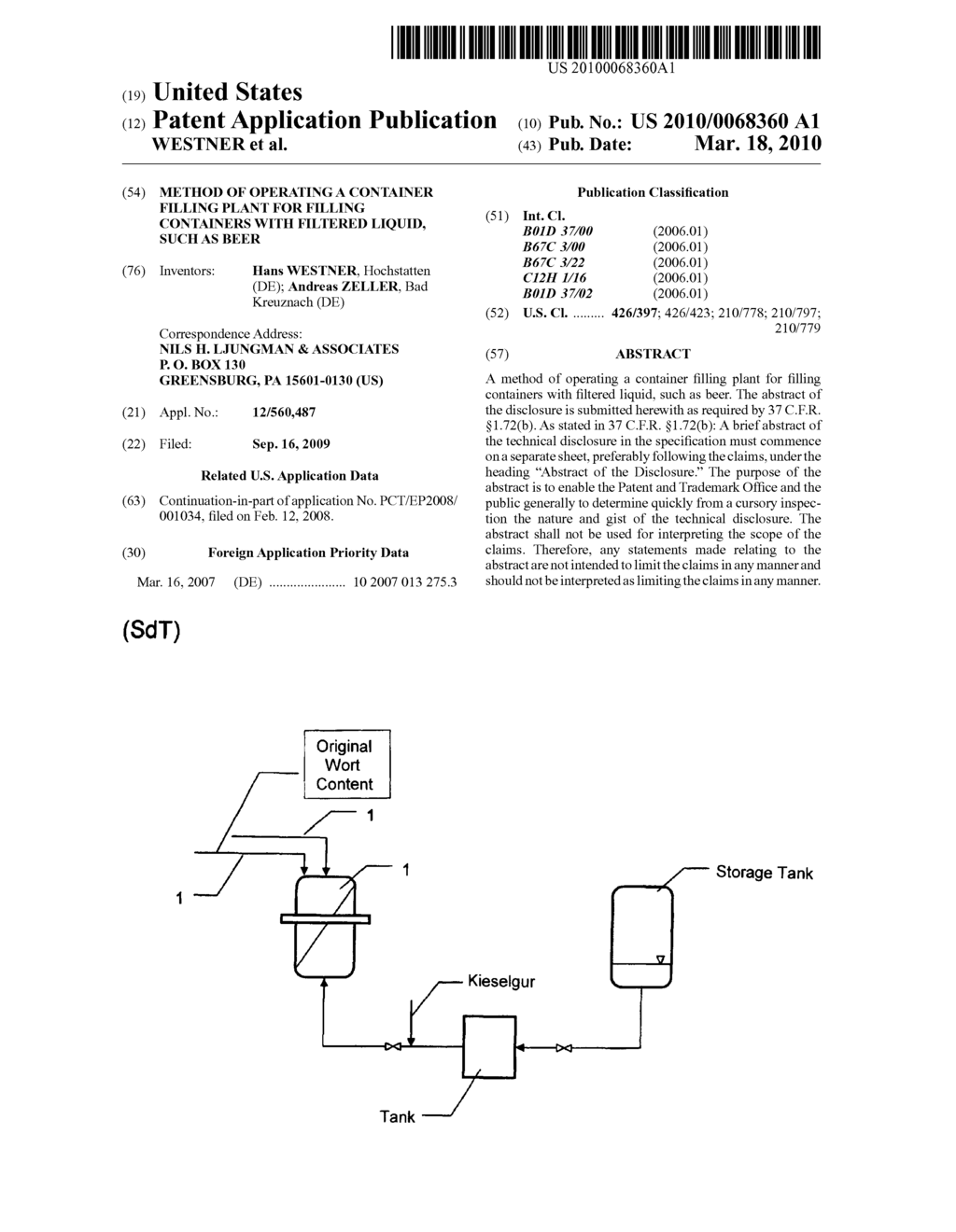 METHOD OF OPERATING A CONTAINER FILLING PLANT FOR FILLING CONTAINERS WITH FILTERED LIQUID, SUCH AS BEER - diagram, schematic, and image 01