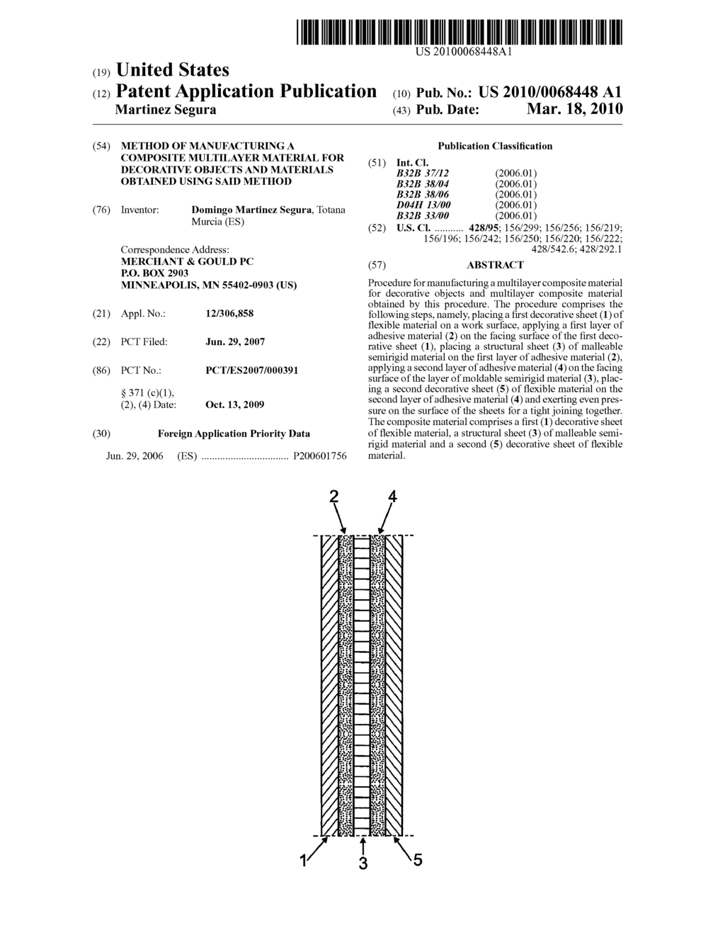 METHOD OF MANUFACTURING A COMPOSITE MULTILAYER MATERIAL FOR DECORATIVE OBJECTS AND MATERIALS OBTAINED USING SAID METHOD - diagram, schematic, and image 01