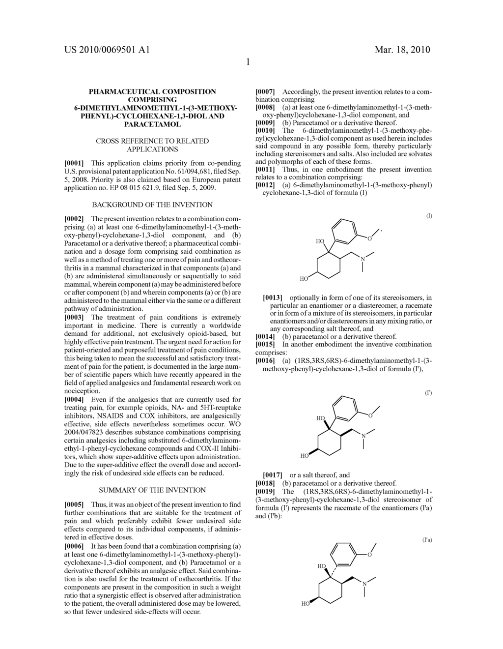 Pharmaceutical Composition Comprising 6-Dimethylaminomethyl-1-(3-methoxy-phenyl)-cyclohexane-1,3-diol and Paracetamol - diagram, schematic, and image 02