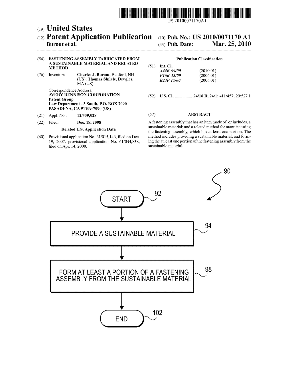 FASTENING ASSEMBLY FABRICATED FROM A SUSTAINABLE MATERIAL AND RELATED METHOD - diagram, schematic, and image 01