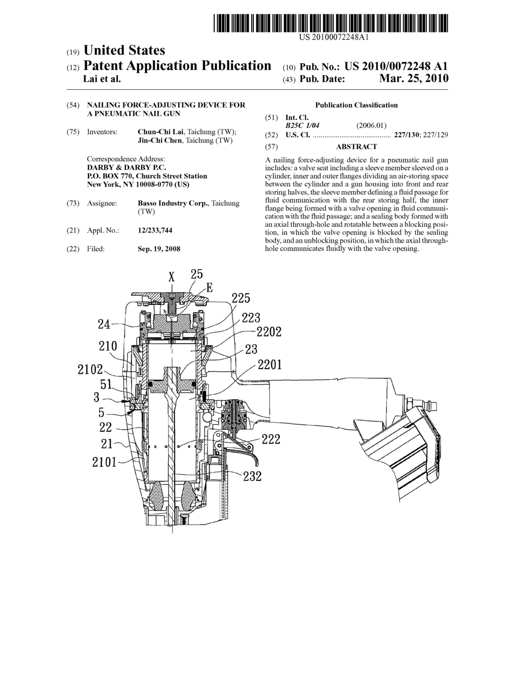 NAILING FORCE-ADJUSTING DEVICE FOR A PNEUMATIC NAIL GUN - diagram, schematic, and image 01