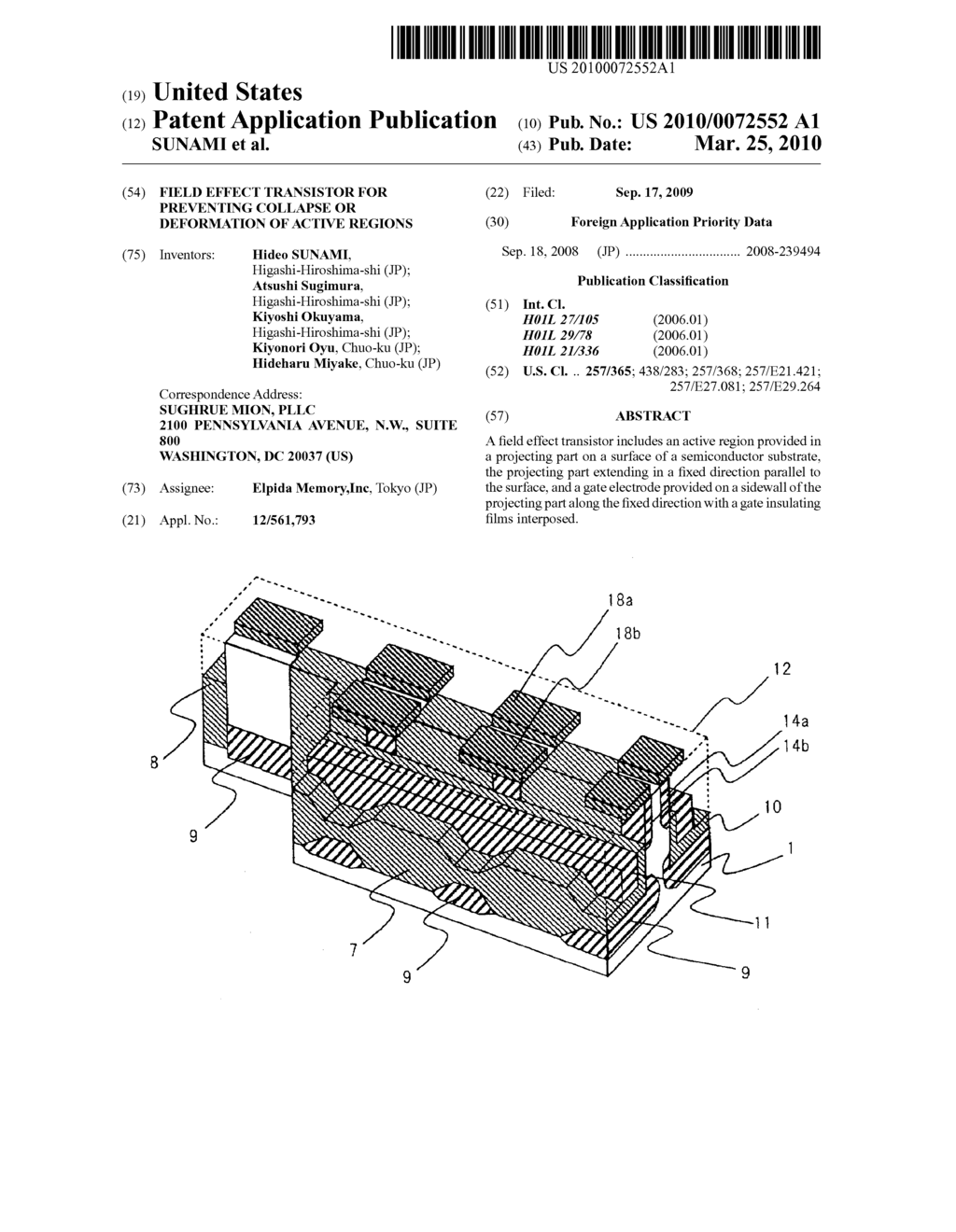 FIELD EFFECT TRANSISTOR FOR PREVENTING COLLAPSE OR DEFORMATION OF ACTIVE REGIONS - diagram, schematic, and image 01