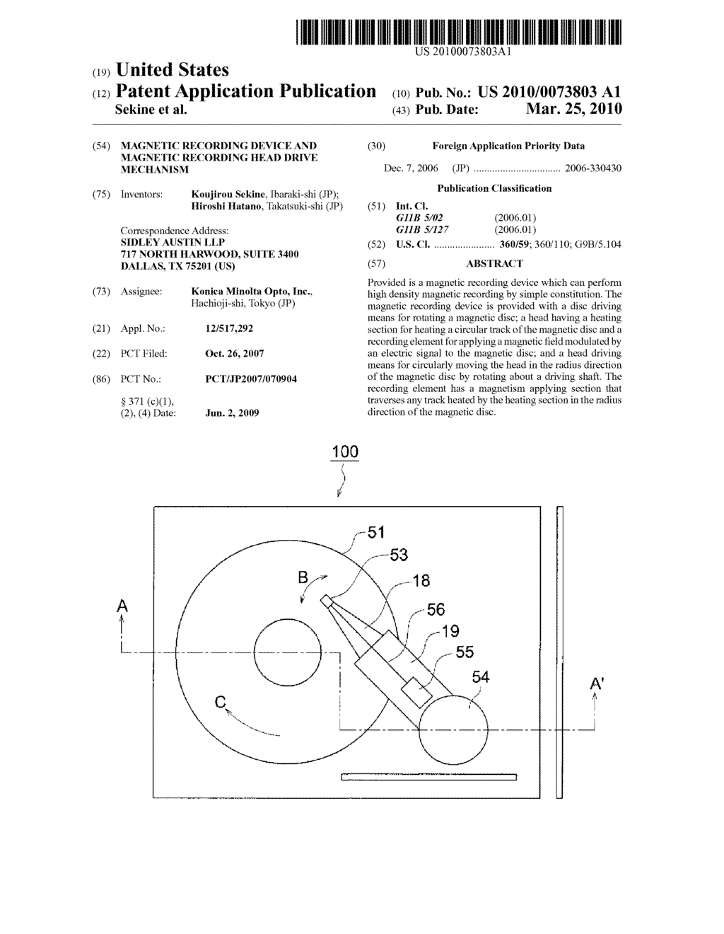 MAGNETIC RECORDING DEVICE AND MAGNETIC RECORDING HEAD DRIVE MECHANISM - diagram, schematic, and image 01