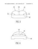 Lens body equipped with a light emitting device capable of generating two-side illumination diagram and image