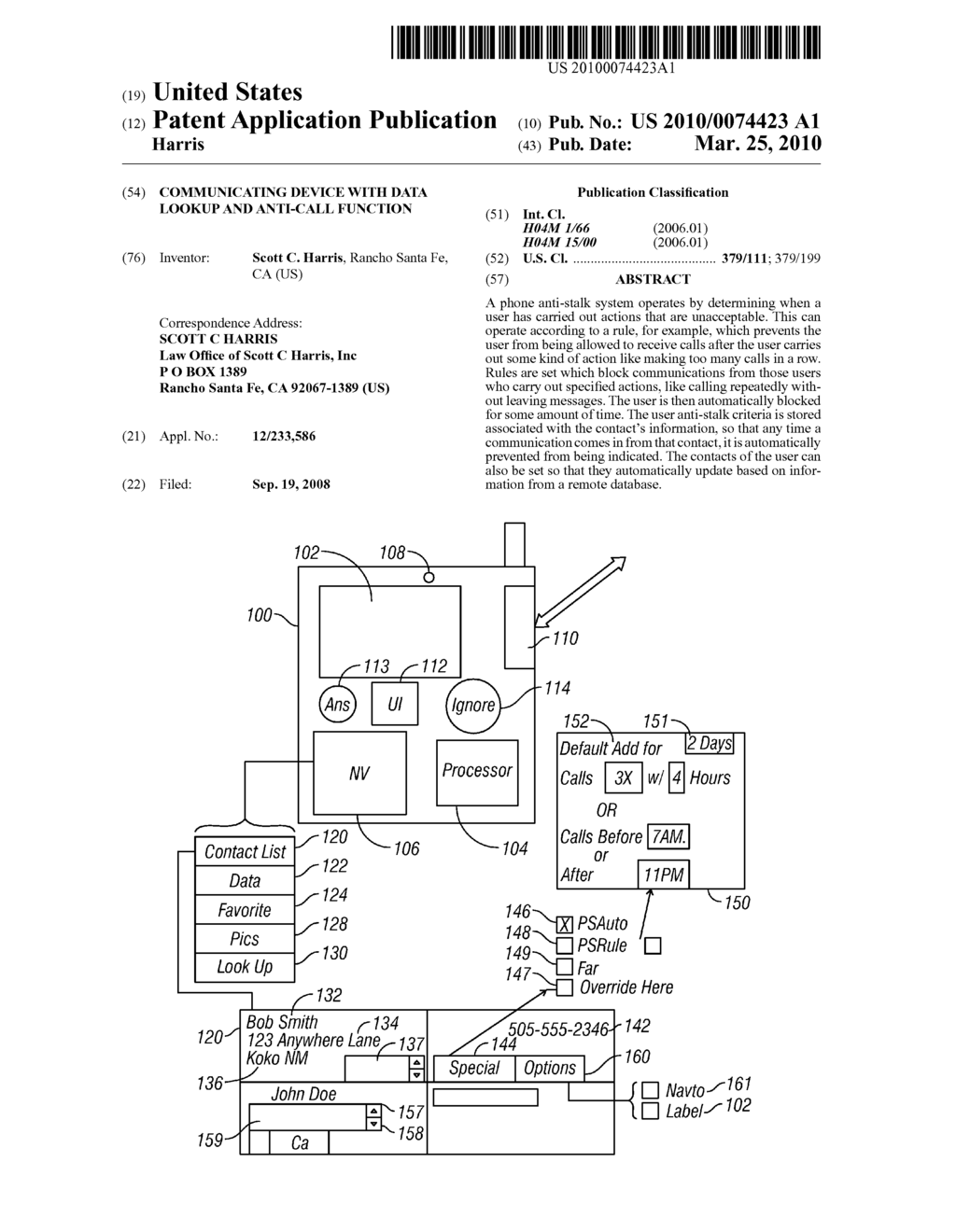 Communicating Device with Data Lookup and Anti-Call Function - diagram, schematic, and image 01