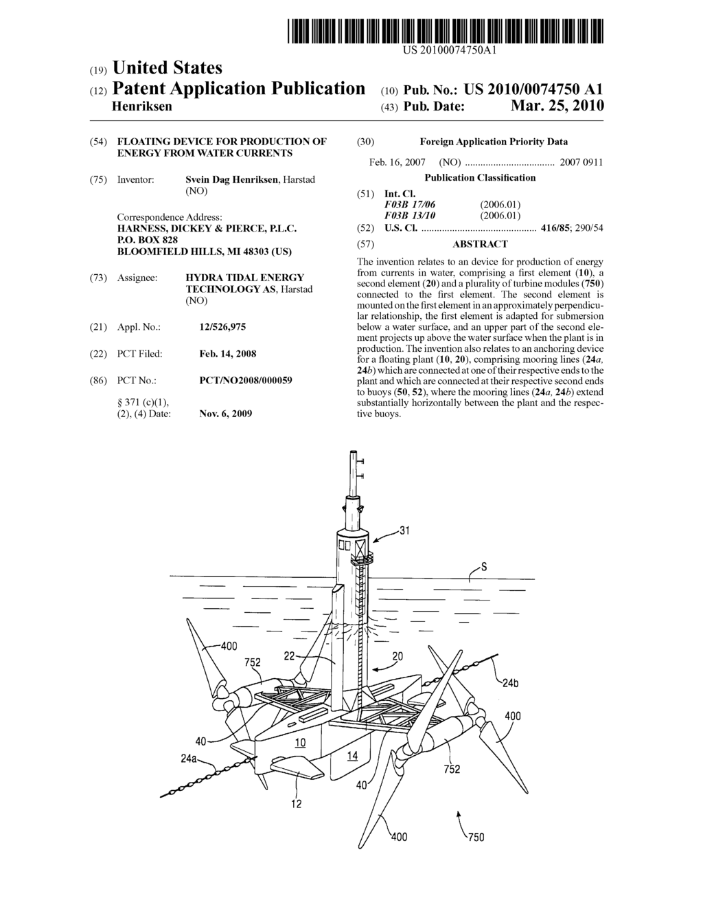 Floating Device for Production of Energy from Water Currents - diagram, schematic, and image 01