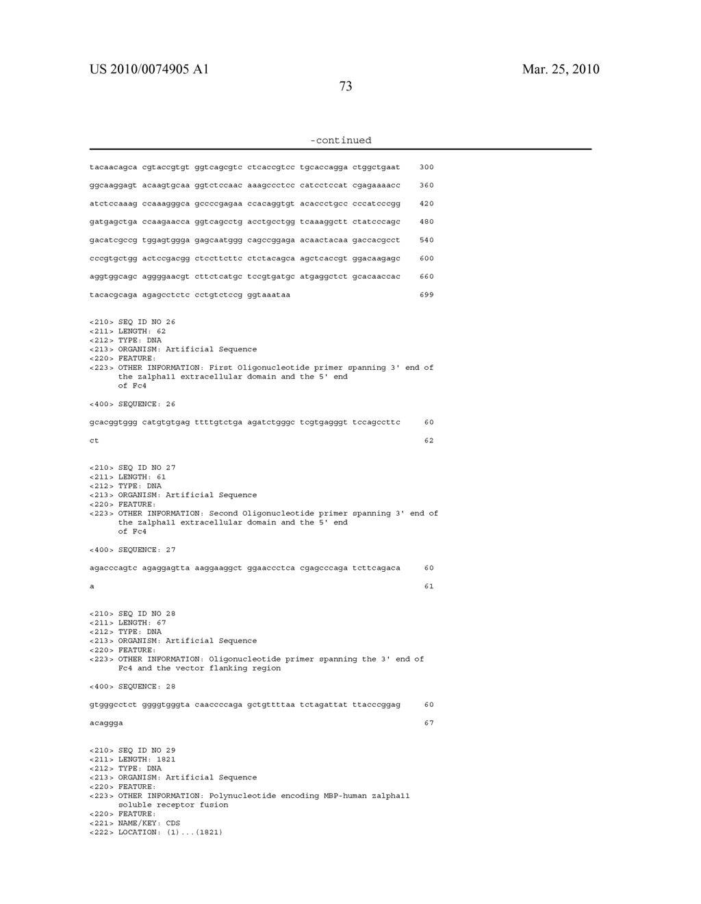 METHODS FOR SOLUBLE ZALPHA11 CYTOKINE RECEPTORS - diagram, schematic, and image 74