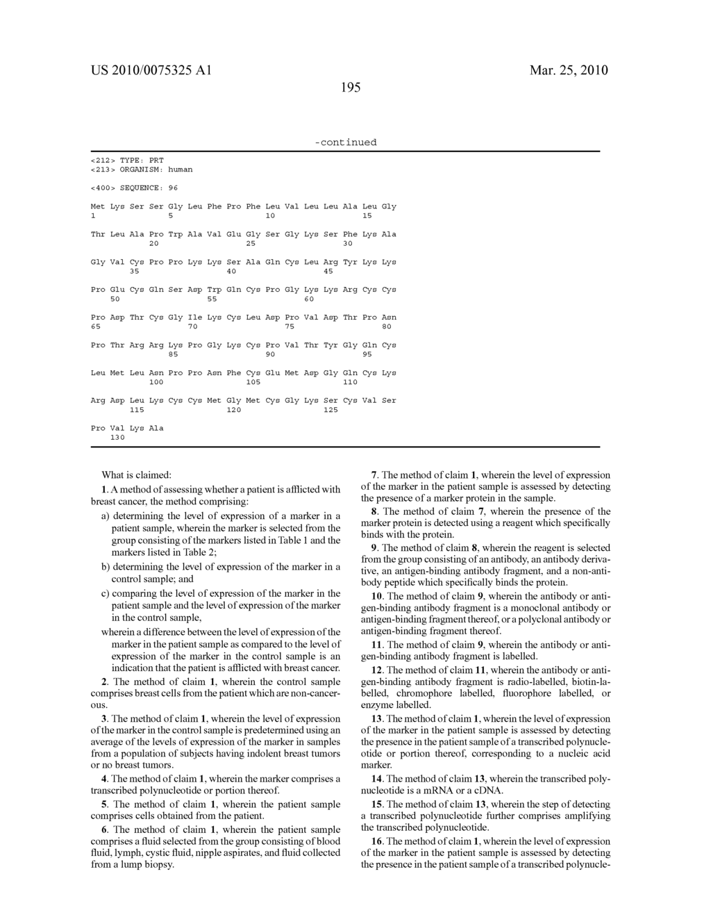 COMPOSITIONS, KITS, AND METHODS FOR IDENTIFICATION, ASSESSMENT, PREVENTION, AND THERAPY OF BREAST CANCER - diagram, schematic, and image 196