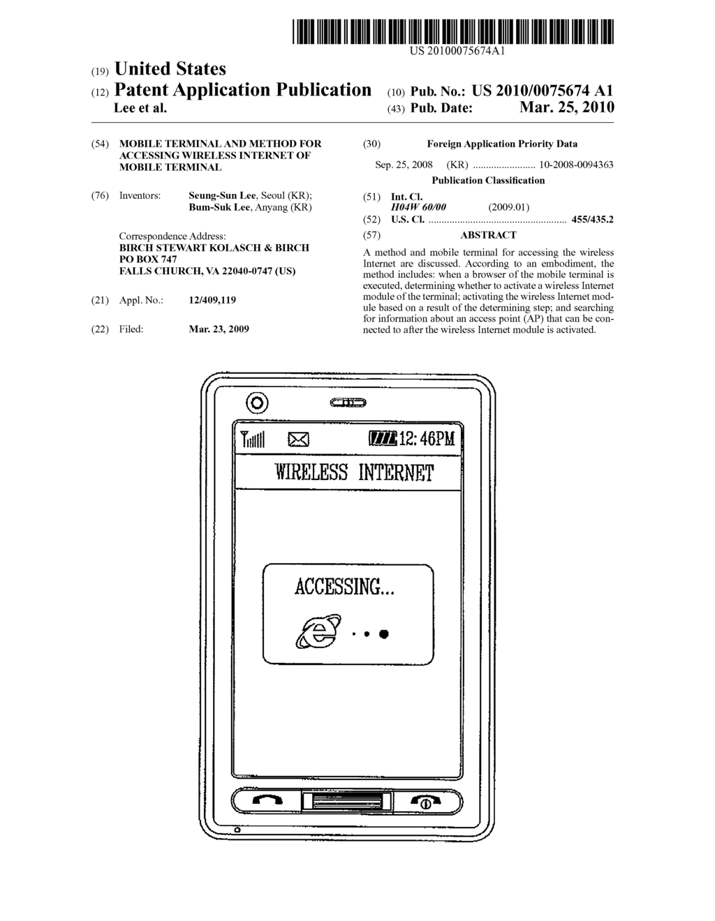 MOBILE TERMINAL AND METHOD FOR ACCESSING WIRELESS INTERNET OF MOBILE TERMINAL - diagram, schematic, and image 01