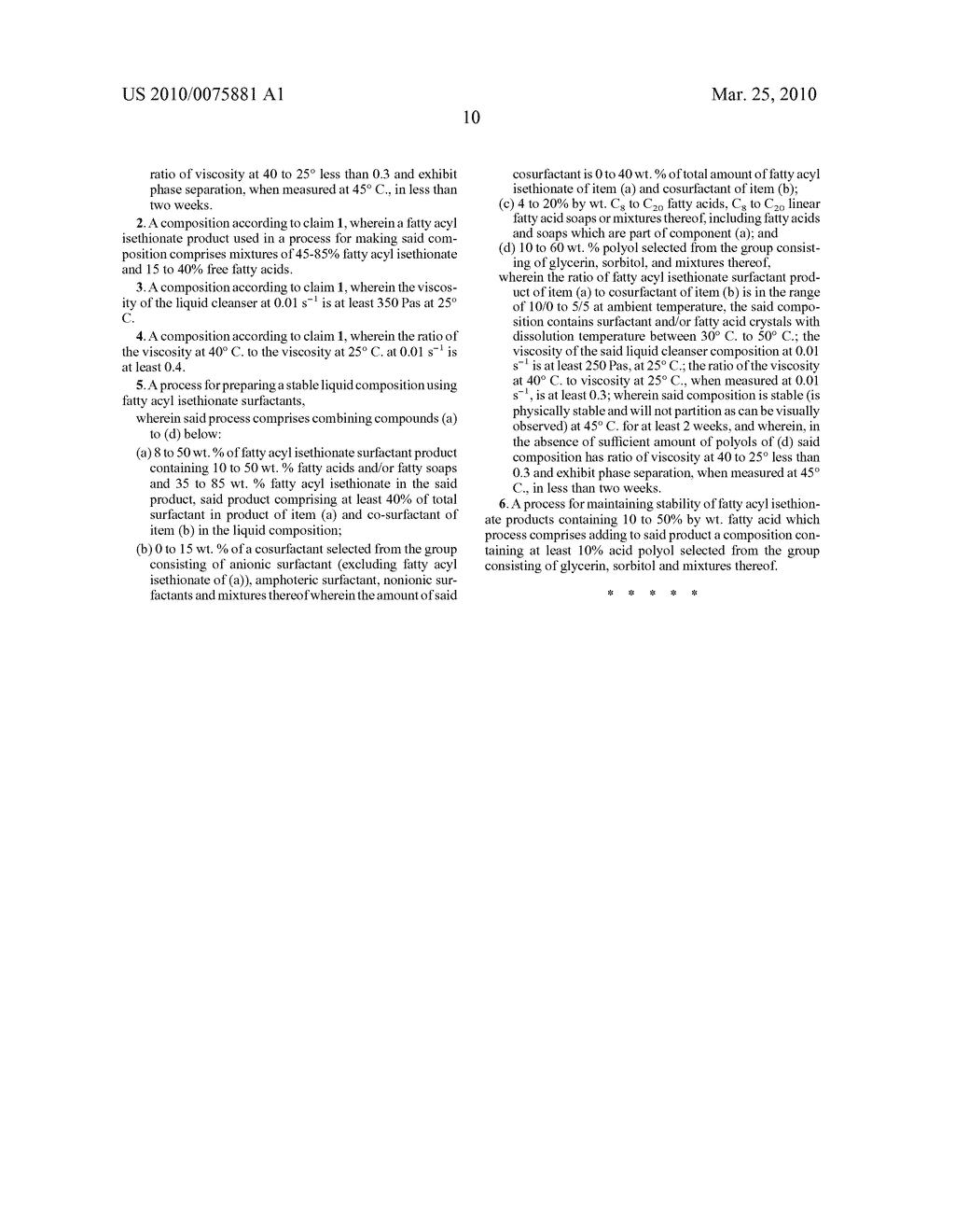 Stable Cleansing Compositions Containing Fatty Acyl Isethionate Surfactant Products Having More Than 10 Wt. % of Fatty Acid/Fatty Soap Content Using High Level of Polyol and Methods Thereof - diagram, schematic, and image 13