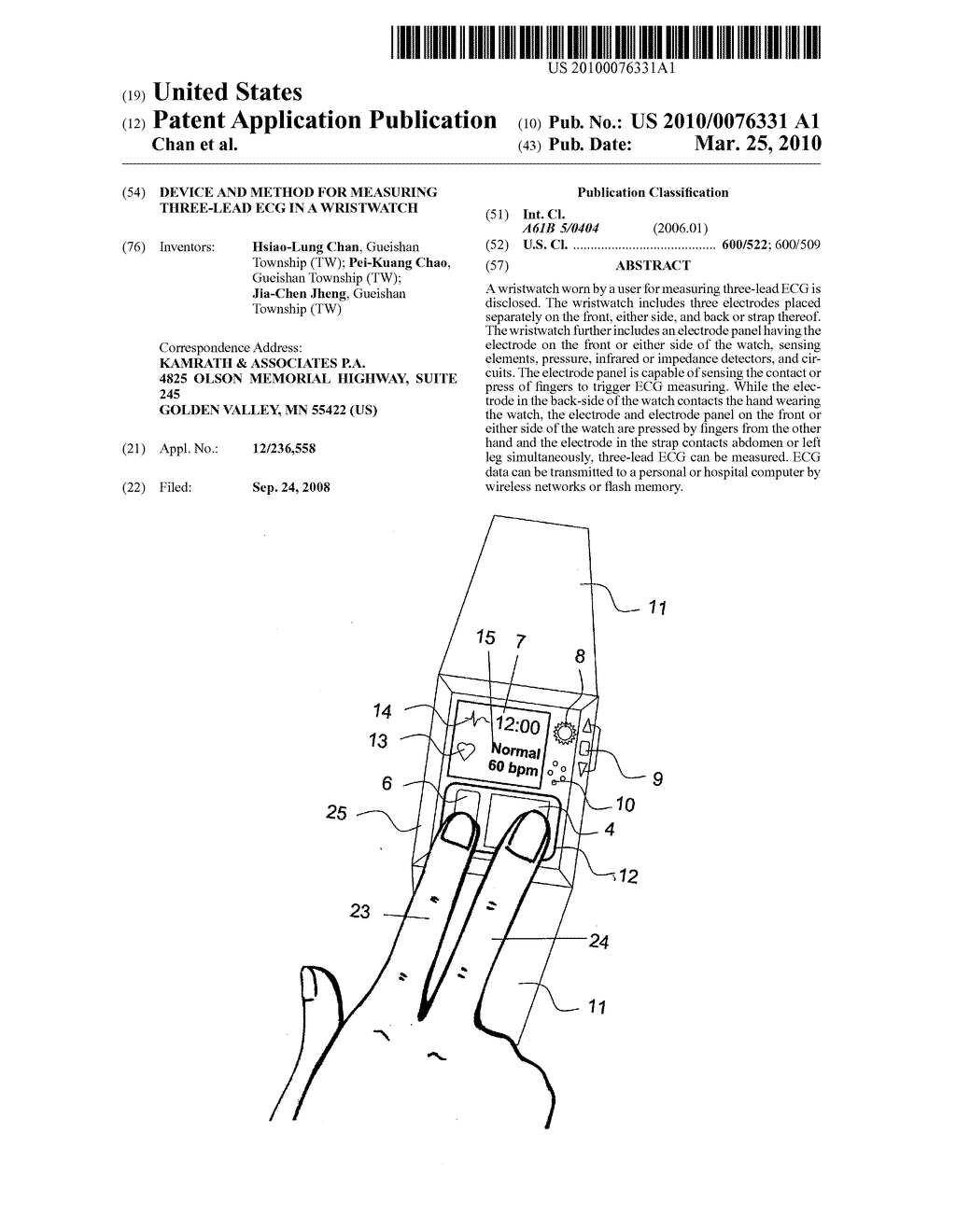 Device and Method for Measuring Three-Lead ECG in a Wristwatch - diagram, schematic, and image 01