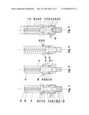 Disposable injector with at least one compression bar and a closure cap diagram and image