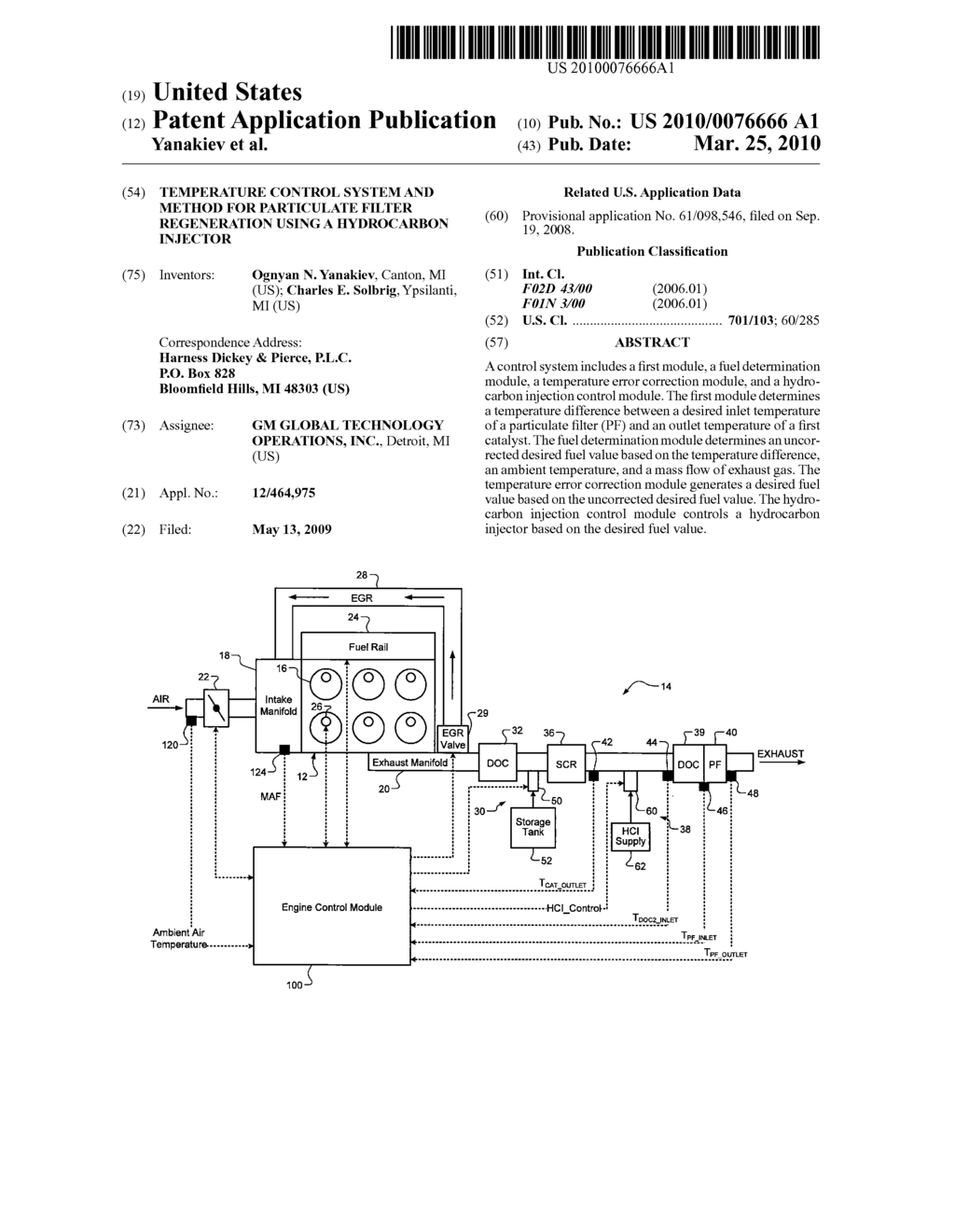 TEMPERATURE CONTROL SYSTEM AND METHOD FOR PARTICULATE FILTER REGENERATION USING A HYDROCARBON INJECTOR - diagram, schematic, and image 01