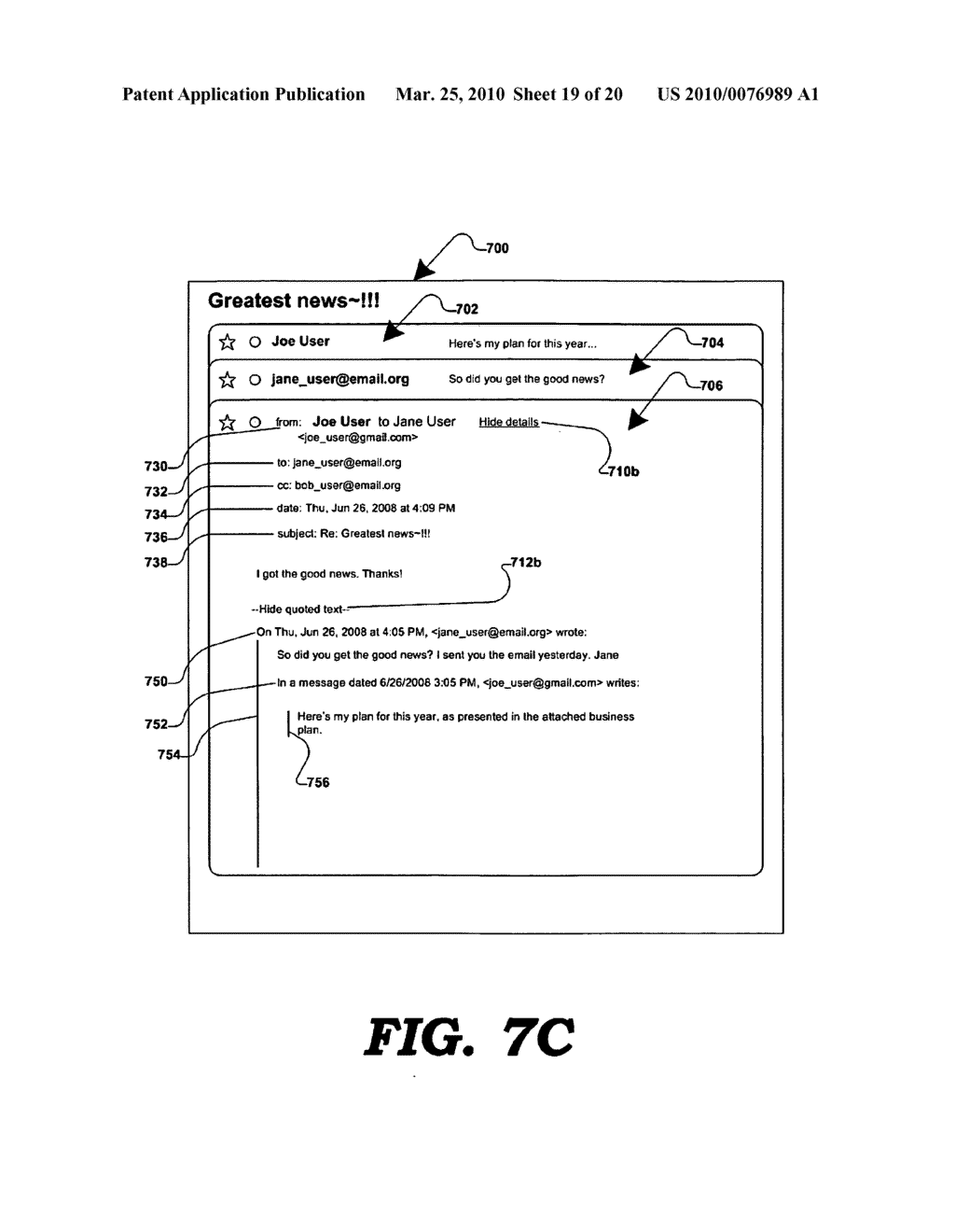 Method and system for displaying email thread information - diagram, schematic, and image 20