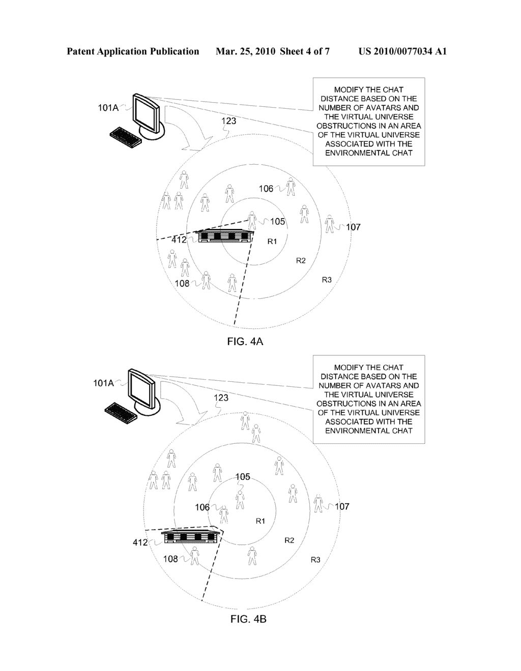 MODIFYING ENVIRONMENTAL CHAT DISTANCE BASED ON AVATAR POPULATION DENSITY IN AN AREA OF A VIRTUAL WORLD - diagram, schematic, and image 05