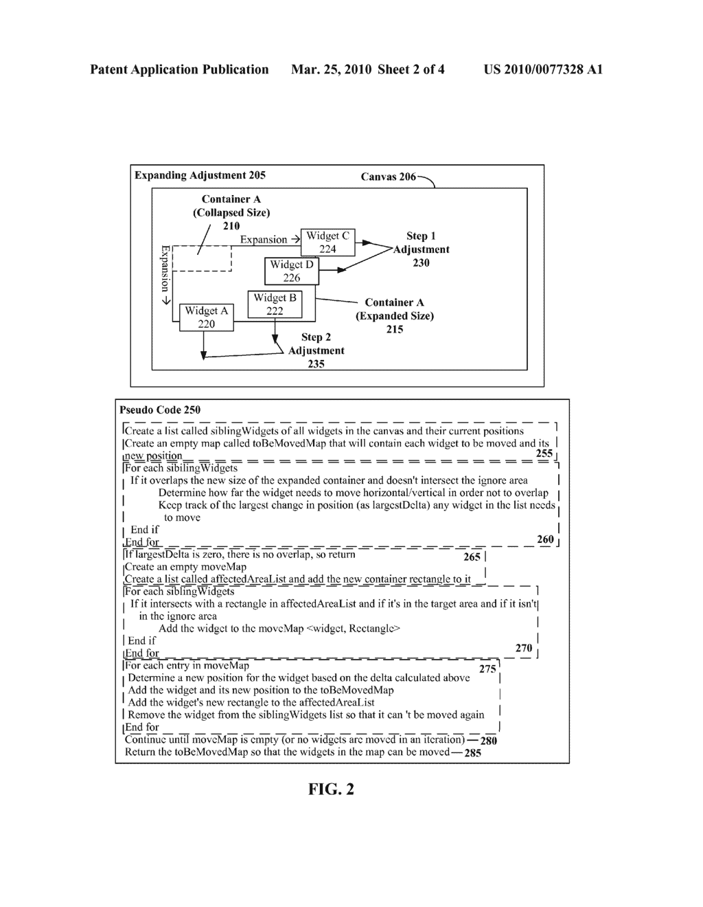 AUTOMATICALLY ARRANGING WIDGETS OF A MODEL WITHIN A CANVAS USING ITERATIVE REGION BASED WIDGET RELATIVE ADJUSTMENTS - diagram, schematic, and image 03