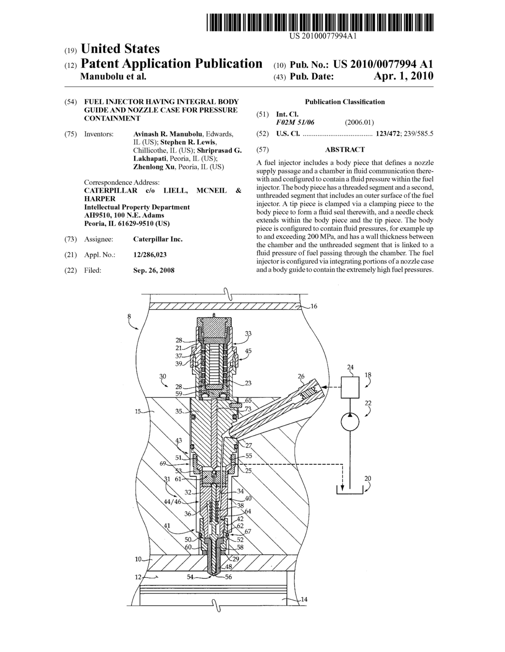 Fuel injector having integral body guide and nozzle case for pressure containment - diagram, schematic, and image 01