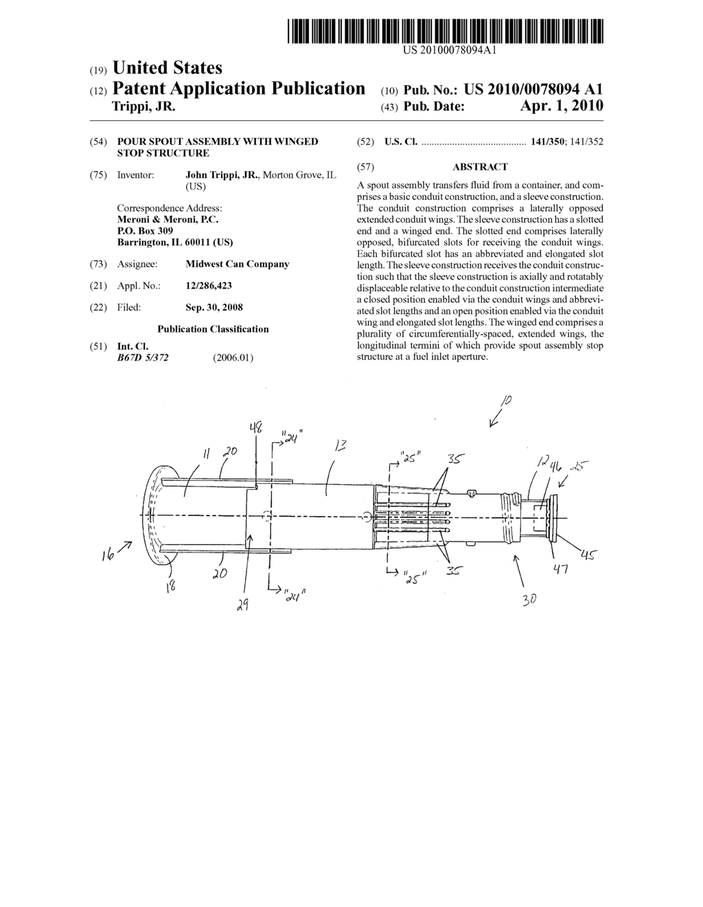 Pour spout assembly with winged stop structure - diagram, schematic, and image 01