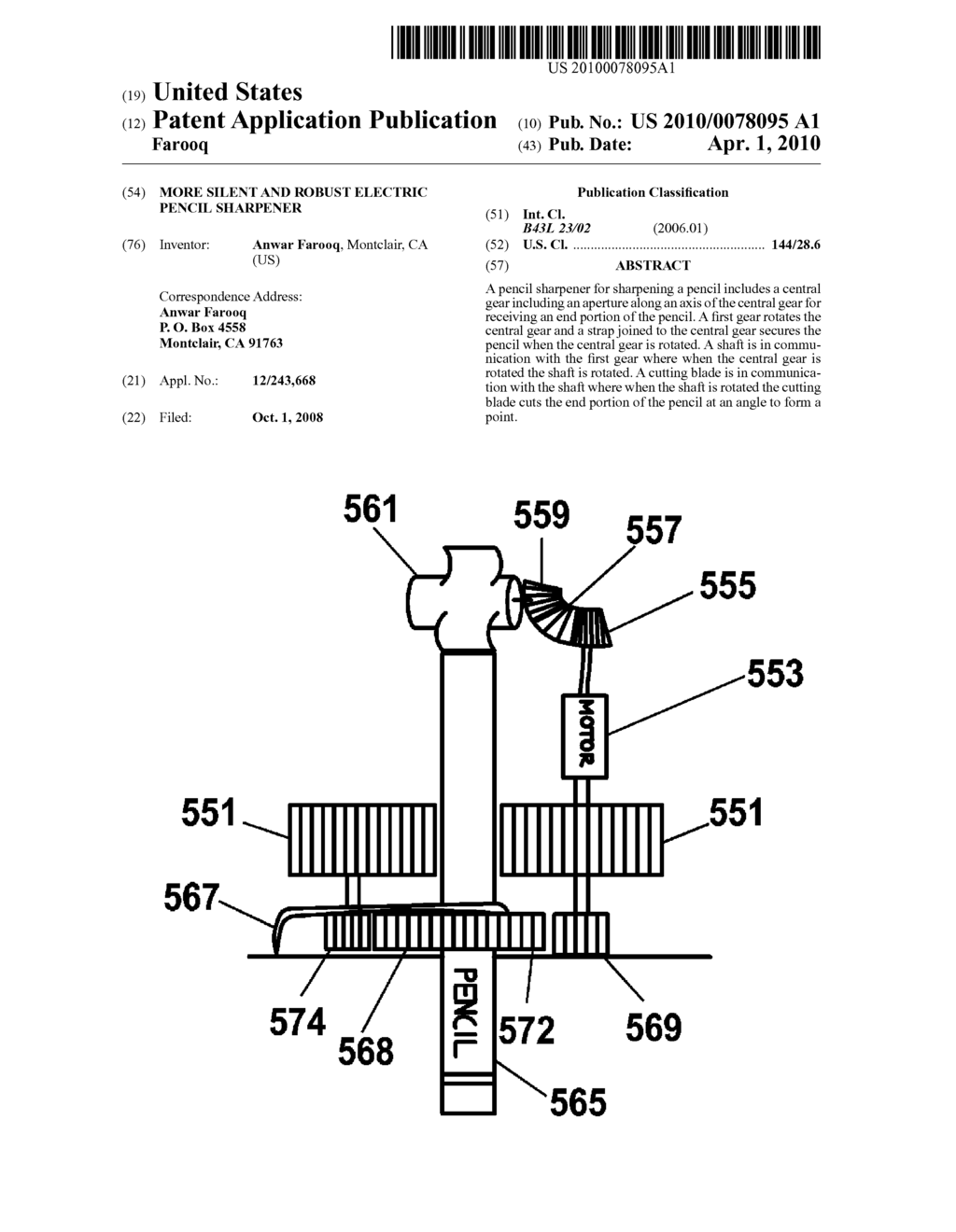 MORE SILENT AND ROBUST ELECTRIC PENCIL SHARPENER - diagram, schematic, and image 01