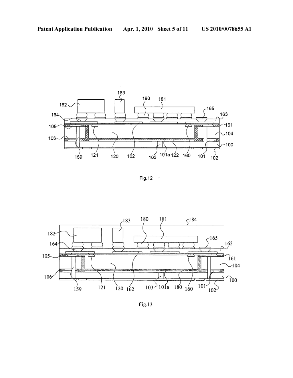 Substrate structure with die embedded inside and dual build-up layers over both side surfaces and method of the same - diagram, schematic, and image 06