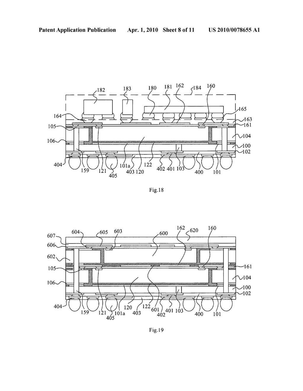 Substrate structure with die embedded inside and dual build-up layers over both side surfaces and method of the same - diagram, schematic, and image 09