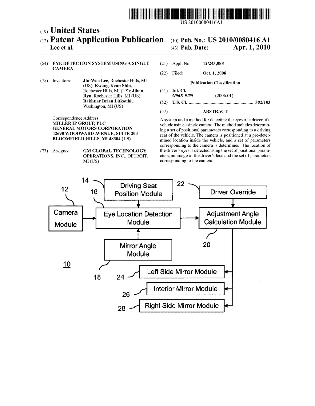 EYE DETECTION SYSTEM USING A SINGLE CAMERA - diagram, schematic, and image 01